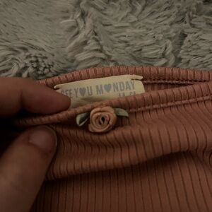 See You Monday Ribbed Top with Floral Accent